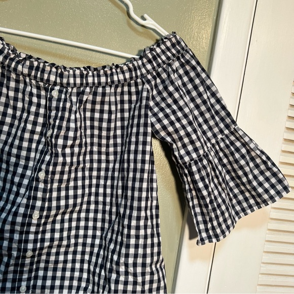 Abercrombie & Fitch Off Shoulder Gingham Top Navy White S - Picture 7 of 10